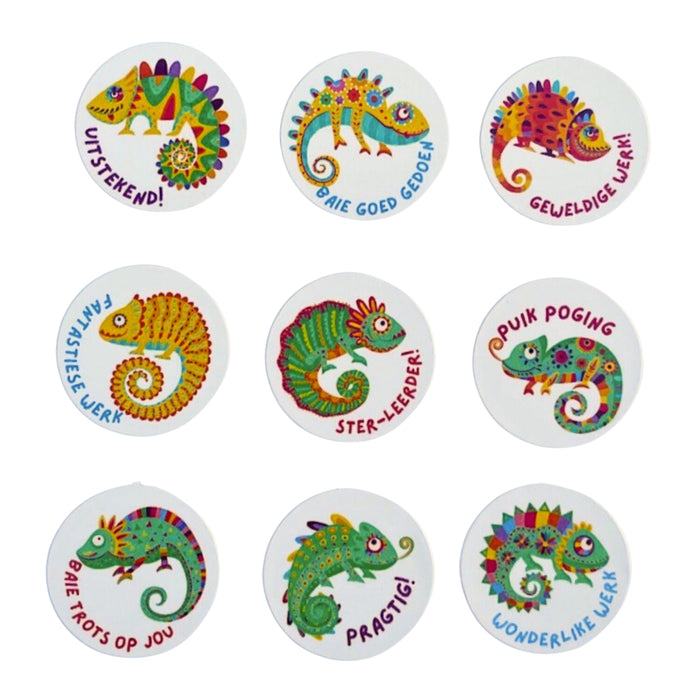 Verkleurmannetjie Afrikaanse Plakkers — 540 circle stickers — 19.7mm wide — 5 x A4 sheets (108 stickers per sheet)