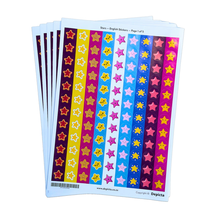 Star Stickers — 540 circle stickers — 19.7mm wide — 5 x A4 sheets (108 stickers per sheet)