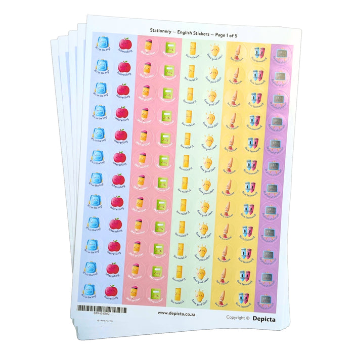 Stationery English Stickers — 540 circle stickers — 19.7mm wide — 5 x A4 sheets (108 stickers per sheet)