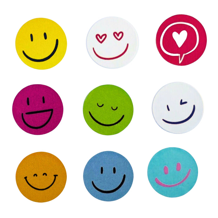 Smile Stickers — 540 circle stickers — 19.7mm wide — 5 x A4 sheets (108 stickers per sheet)