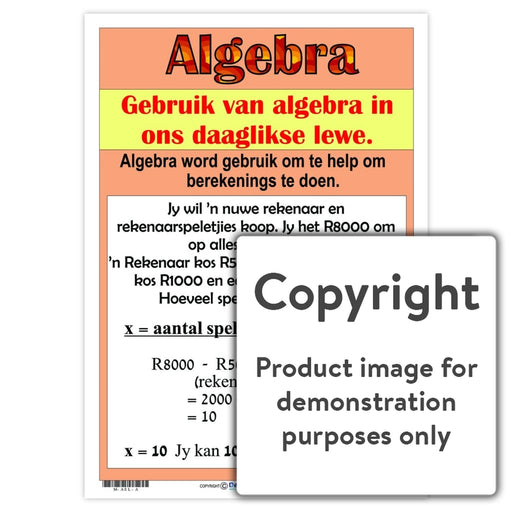 Algebra ( Afrikaans ) Wall Charts And Posters