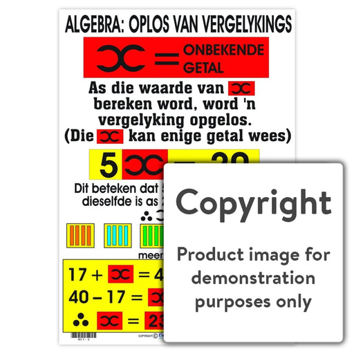 Algebra: Oplos Van Vergelykings Wall Charts And Posters