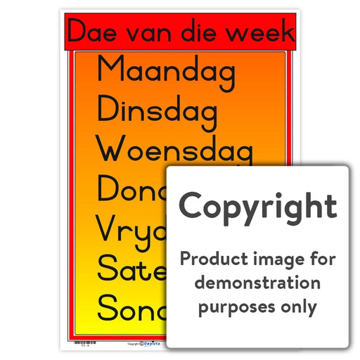 Dae Van Die Week Wall Charts And Posters