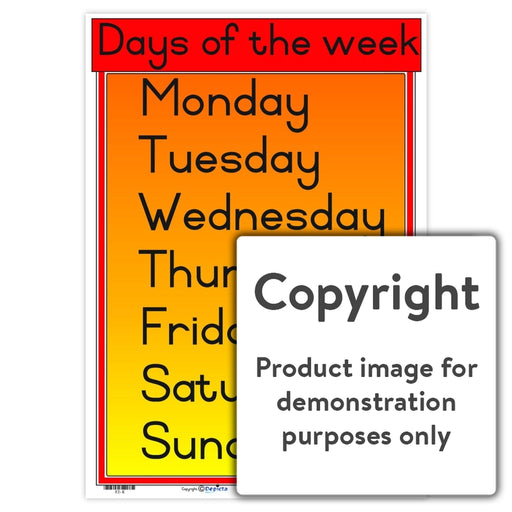 Days Of The Week Wall Charts And Posters