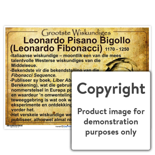 Grootste Wiskundiges: Leonardo Pisano Bigolo (Leonardo Fibonacci) Wall Charts And Posters