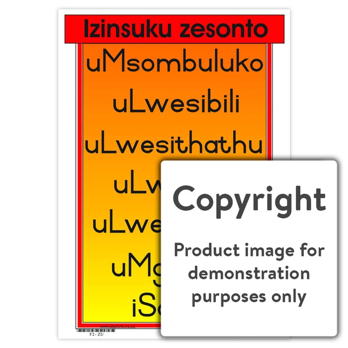 Izinsuku Zesonto (Days Of The Week) Wall Charts And Posters