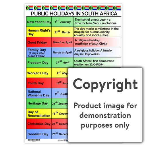 Public Holidays In South Africa Wall Charts And Posters