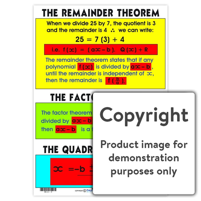 The Remainder Theorum Factor Quadratic Formula Wall Charts And Posters