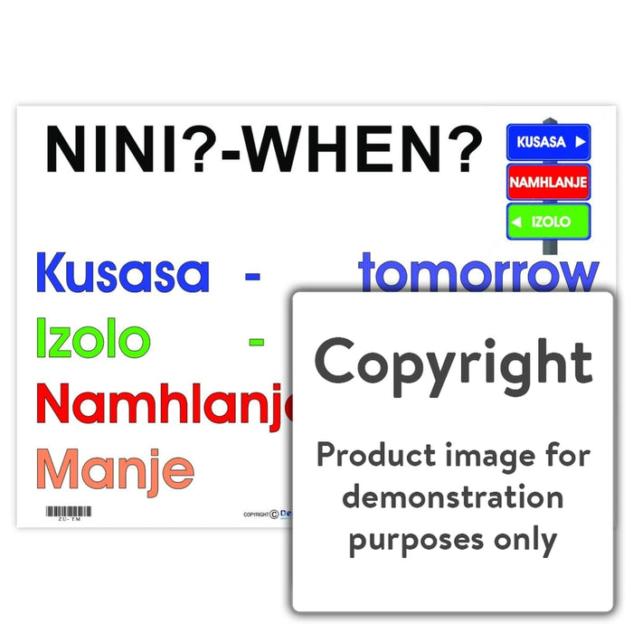 Time - Nini When (Zulu Language Chart) Wall Charts And Posters