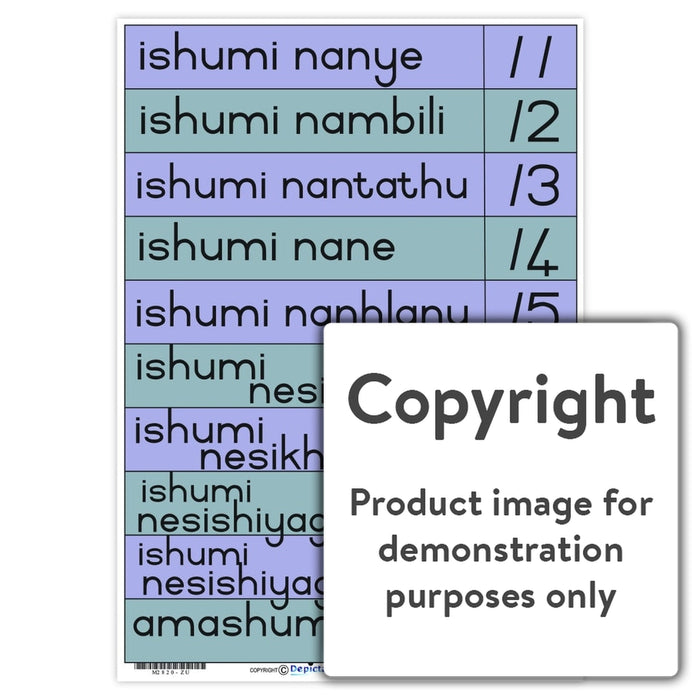 Zulu 11 - 20 Kunye Ishumi Nanye Amashumi Amabili Wall Charts And Posters